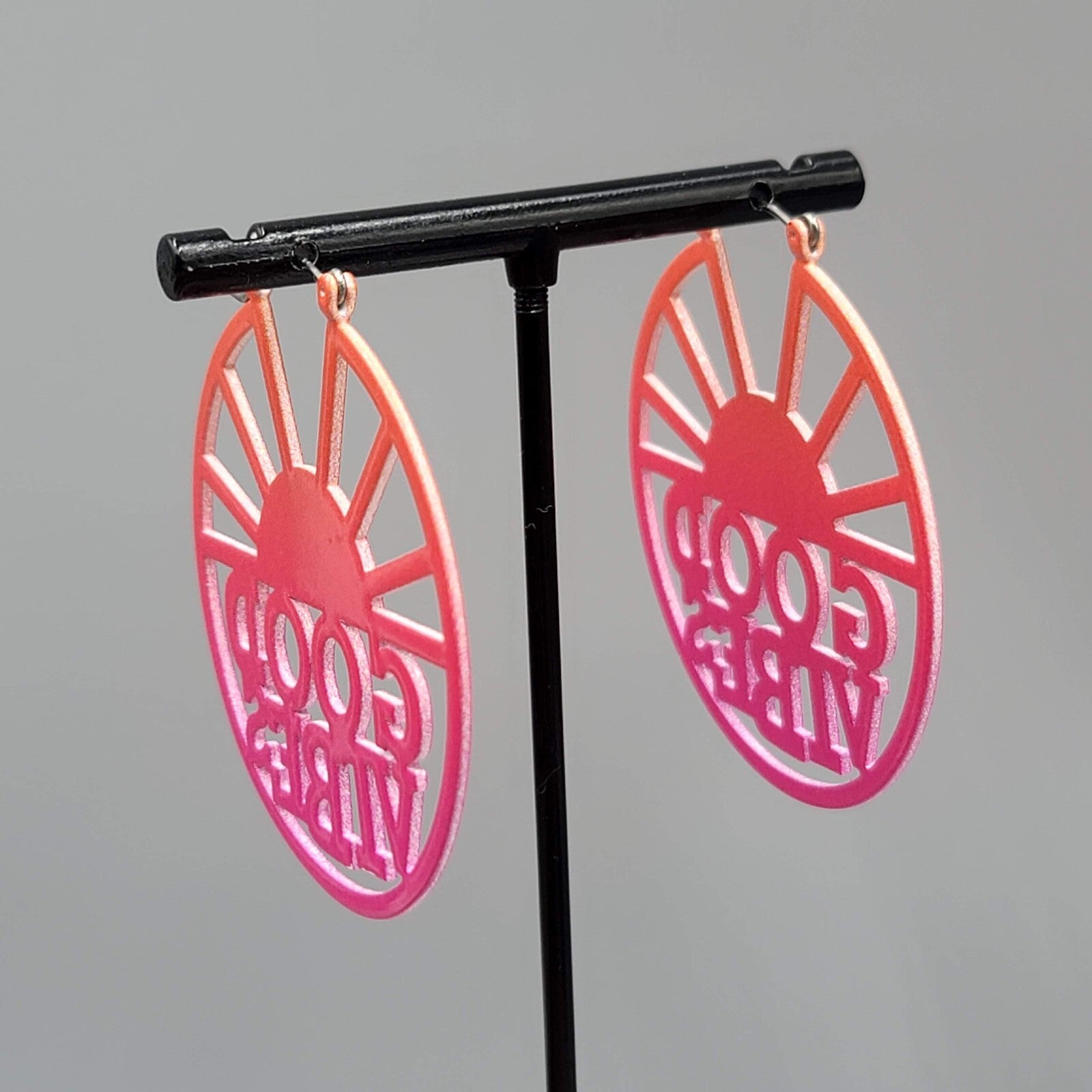 GOOD VIBES Pierced Earrings LARGE Pink Enamel over Metal Hoops 2"