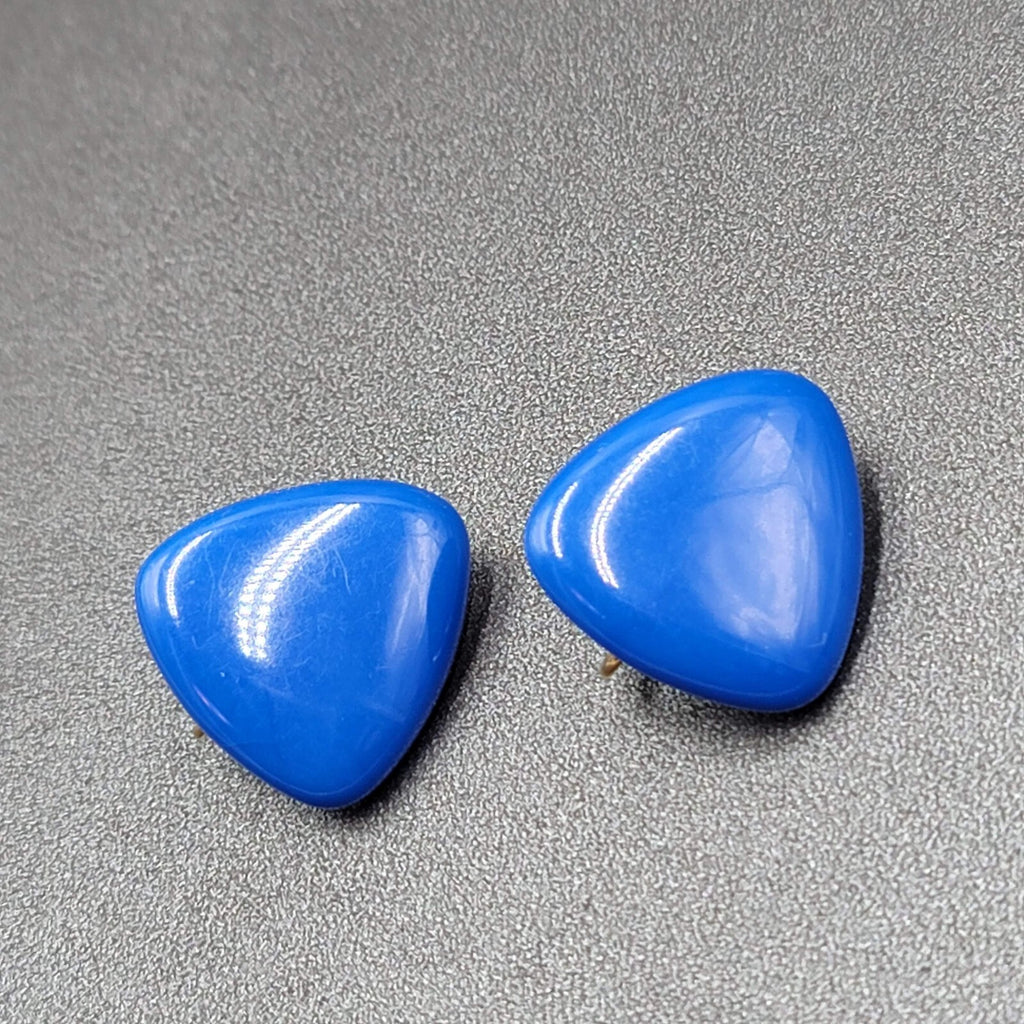 Vintage Clip on Earrings Blue Acrylic Rounded Triangles 1"