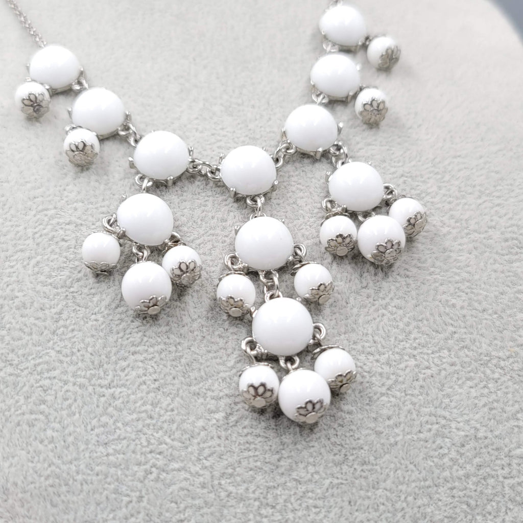 Statement Bib Necklace Silver tone White Acrylic  Silver tone 18"-20"