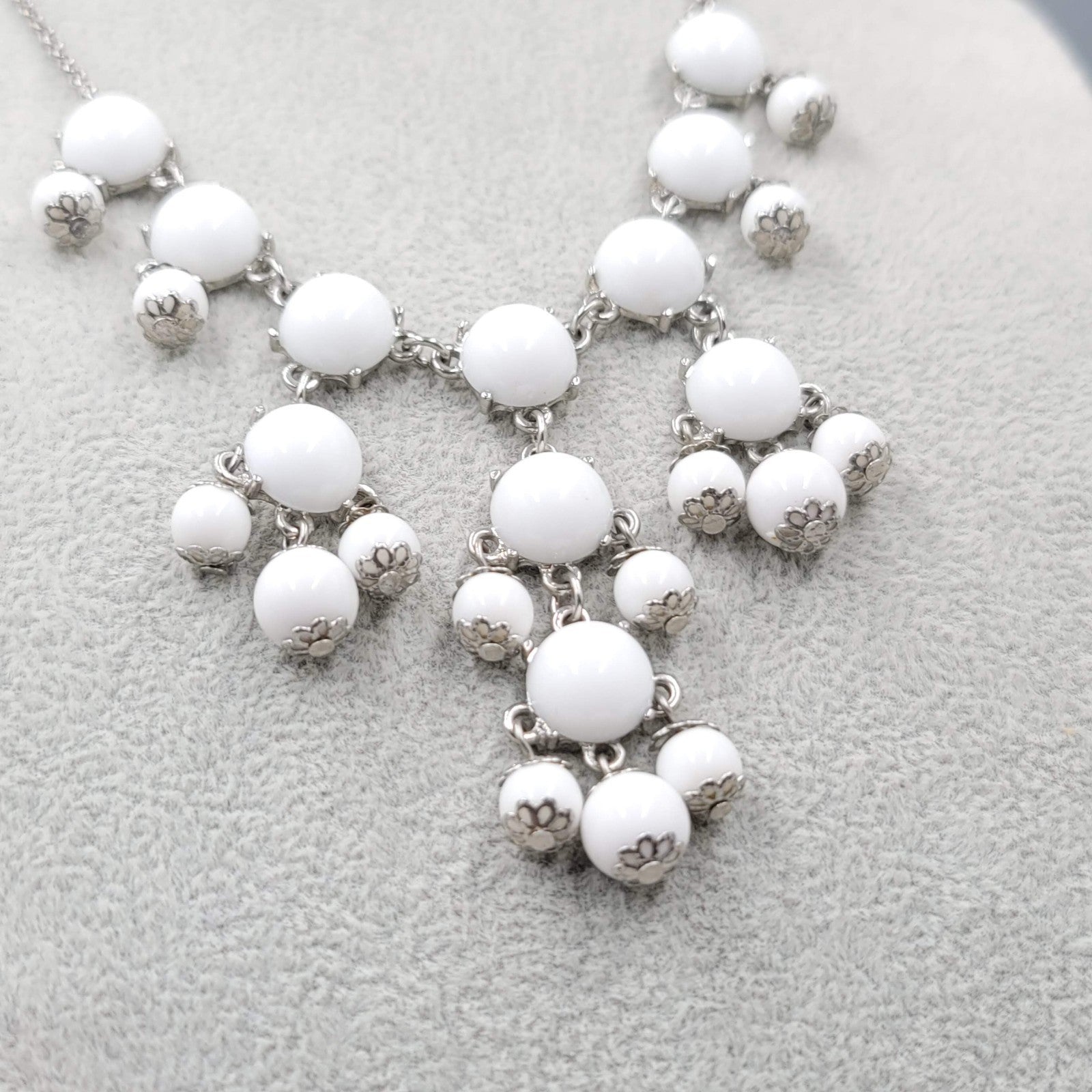 Statement Bib Necklace Silver tone White Acrylic  Silver tone 18"-20"