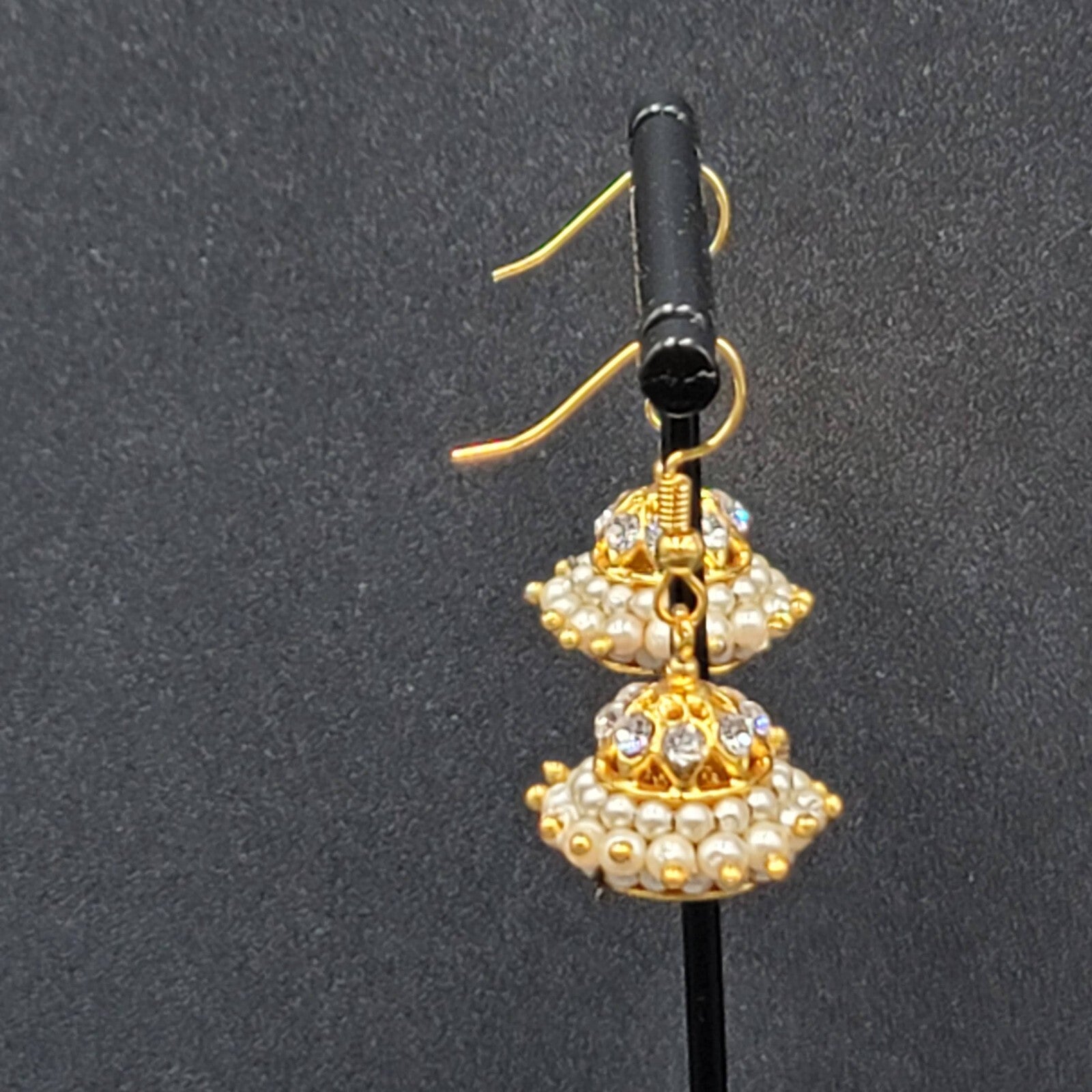 Pierced Earrings Gold Plated Chandelier Faux Pearl Beads 1"