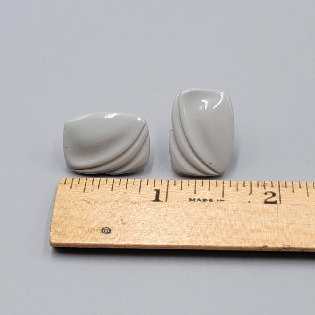 Vintage Gray Pierced Earrings Simple Acrylic Rectangle Drop 3/4"