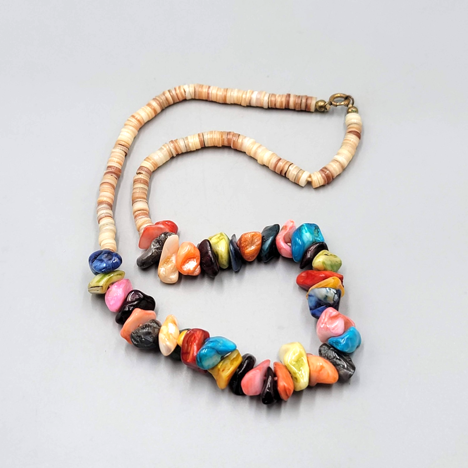 Vintage Dyed Shell Beads Necklace Statement Multicolor 20 in
