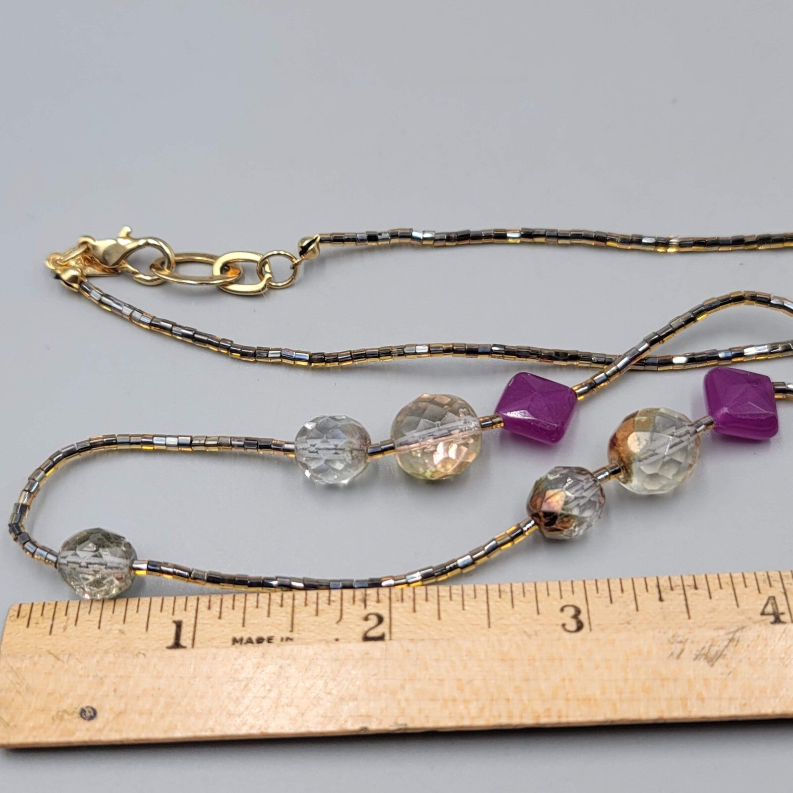Rachel Necklace Long Beaded Purple Yellow Unique 44"