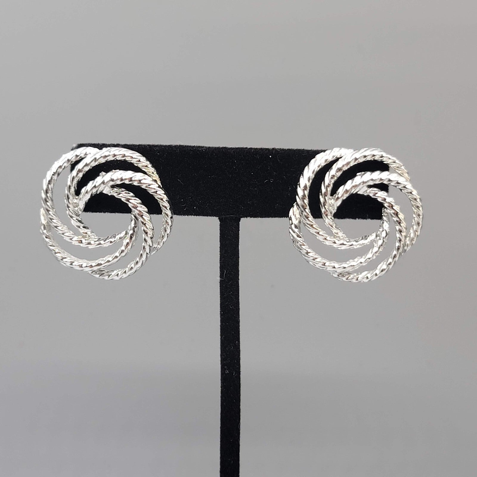 Pierced Earrings Silver tone Open Work Swirl Drop 1"