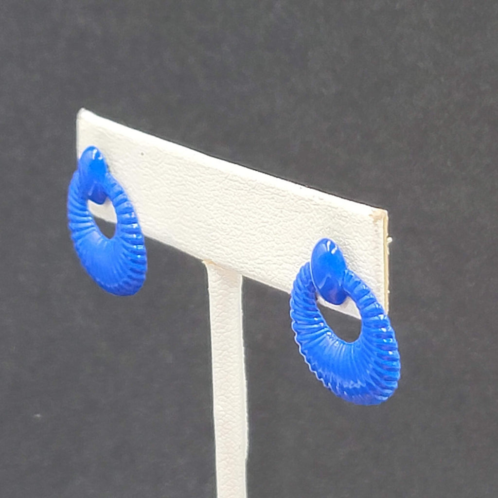 Vintage Pierced Earrings Blue Enamel Lightweight Small 3/4" Costume Jewelry