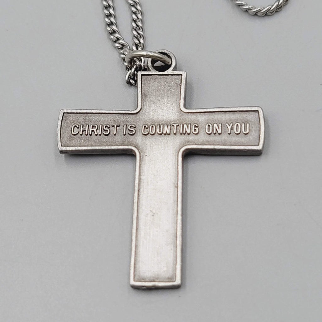 Christian Cross Necklace 30" Silver Tone Jesus Crucifix INRI Pendant Chain 30"