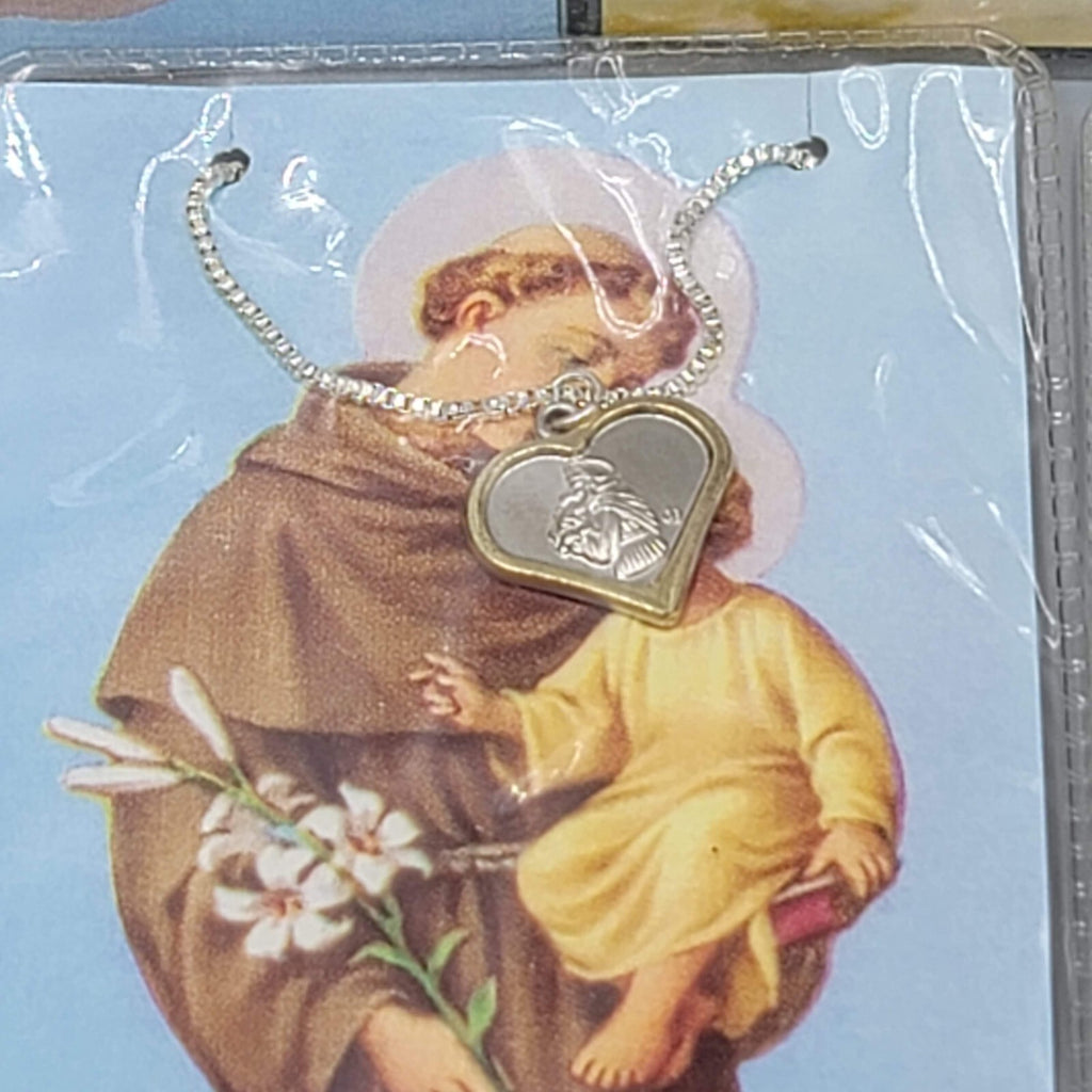 St Anthony Medal Necklace with Prayer Card Silver tone Lot of 5