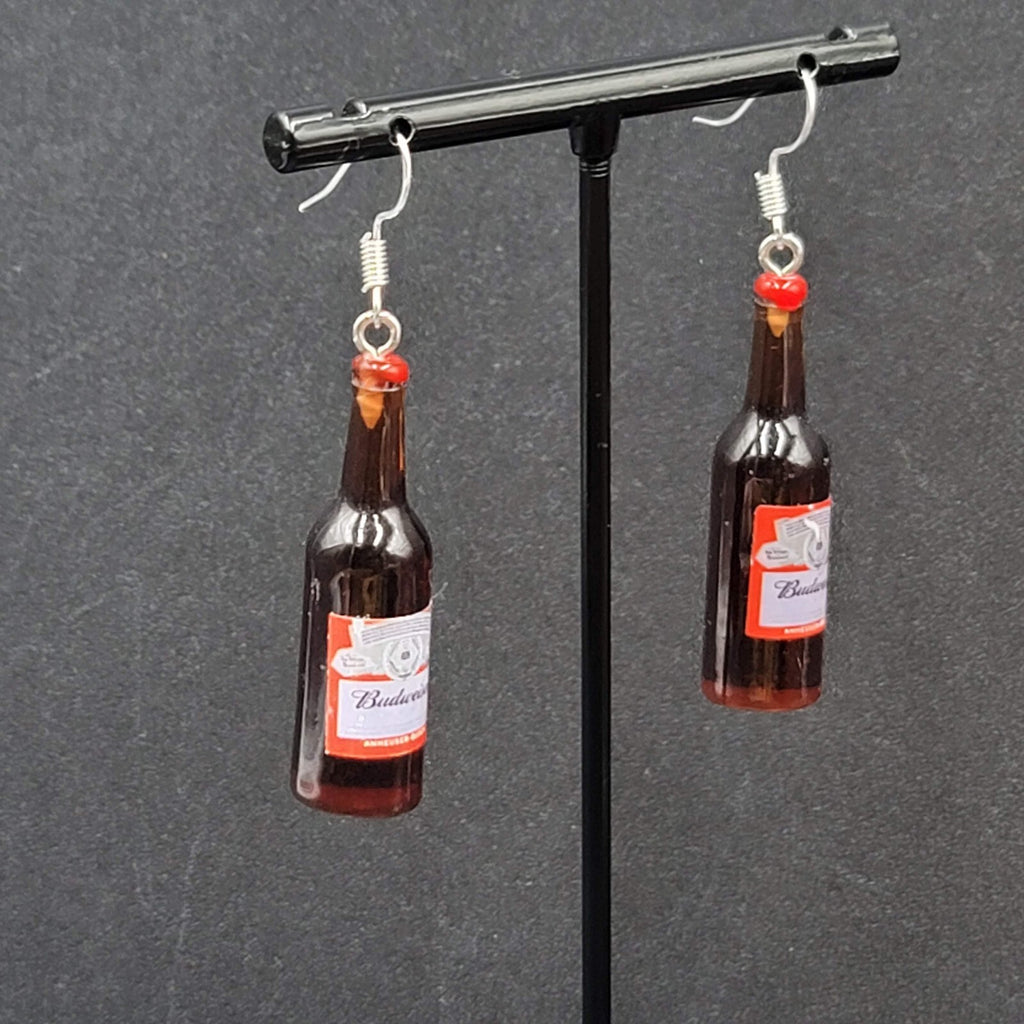 Budweiser Beer Bottle Pierced Earrings 1 5/8" NEW