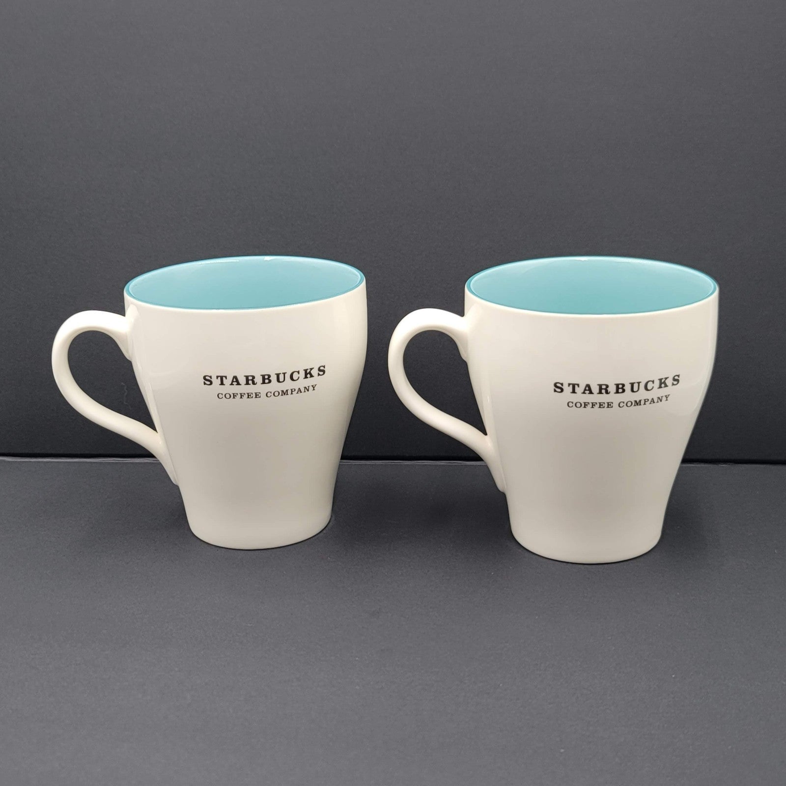 Starbucks 2007 Coffee Mug Lot of 2 Set White Sky Blue Interior 13 fl oz