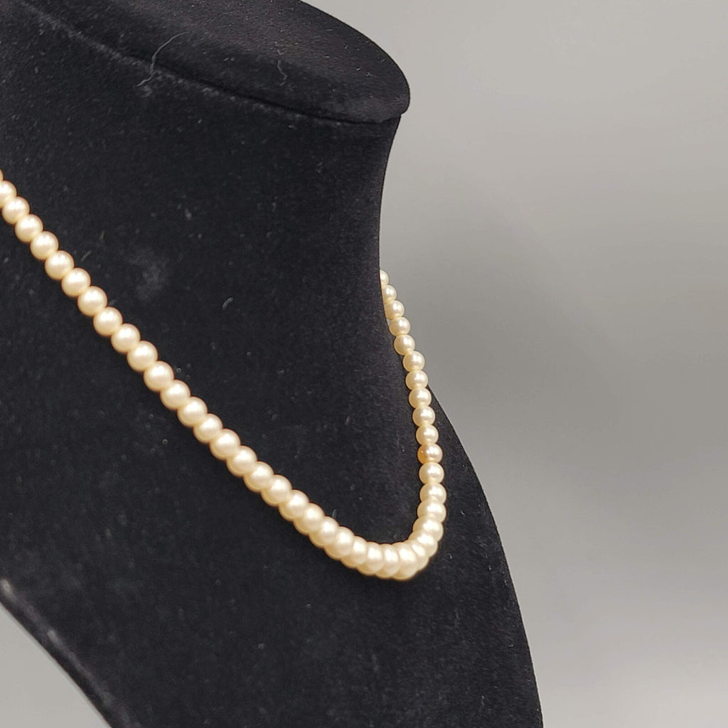 Vintage Necklace Faux Pearl Glass Bead Hand Knotted 7mm 19"
