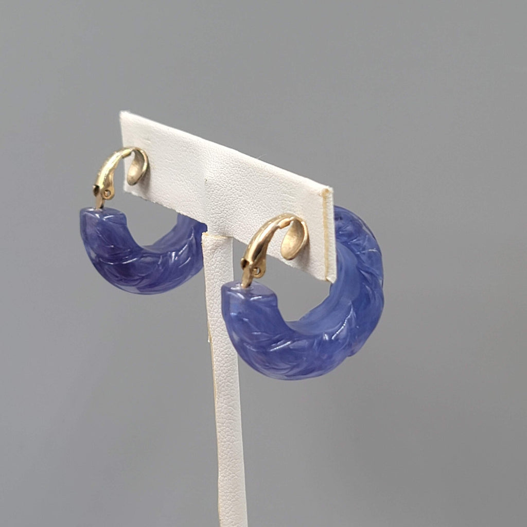 Vintage Avon Clip on Earrings Molded Plastic Purple Hoops 1"