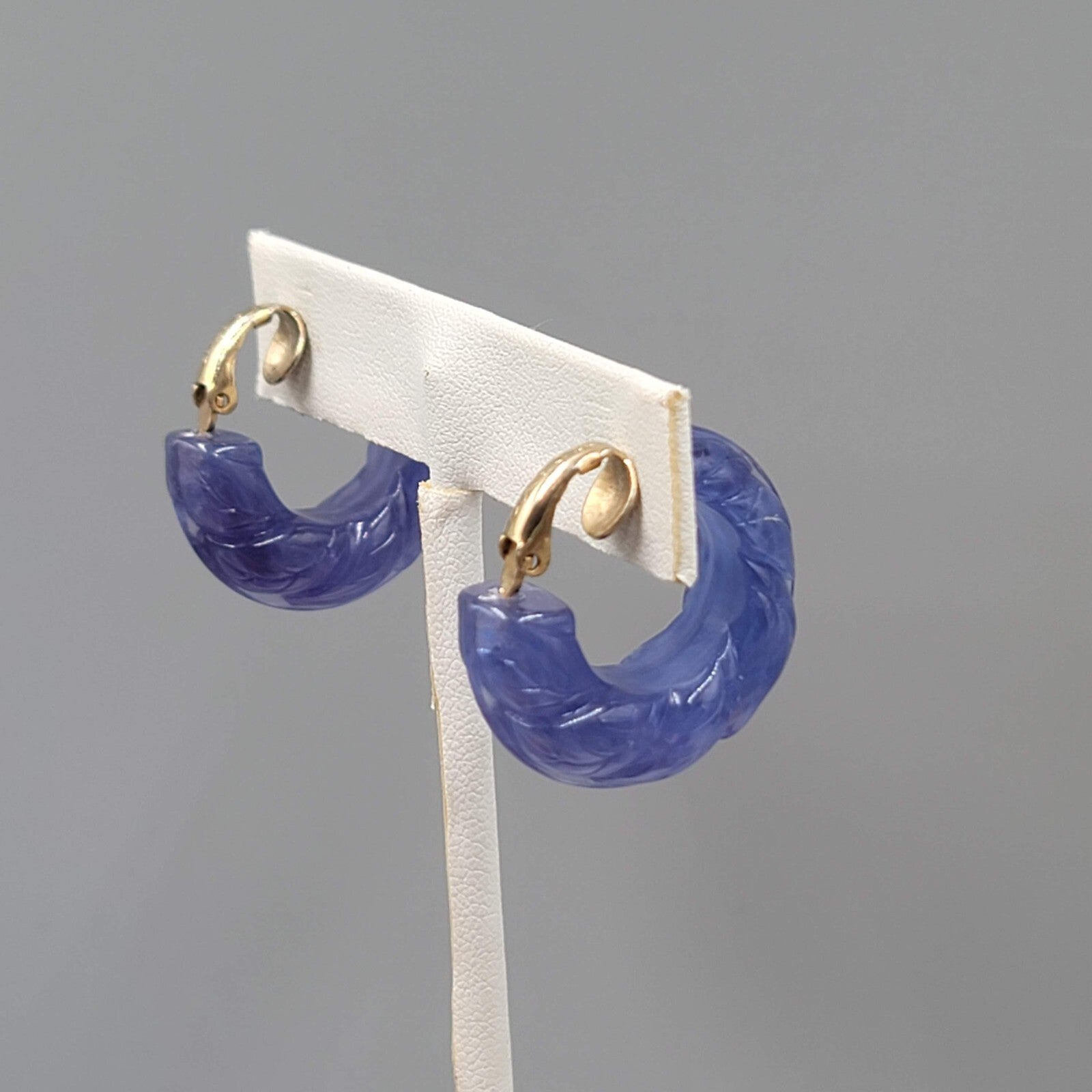 Vintage Avon Clip on Earrings Molded Plastic Purple Hoops 1"