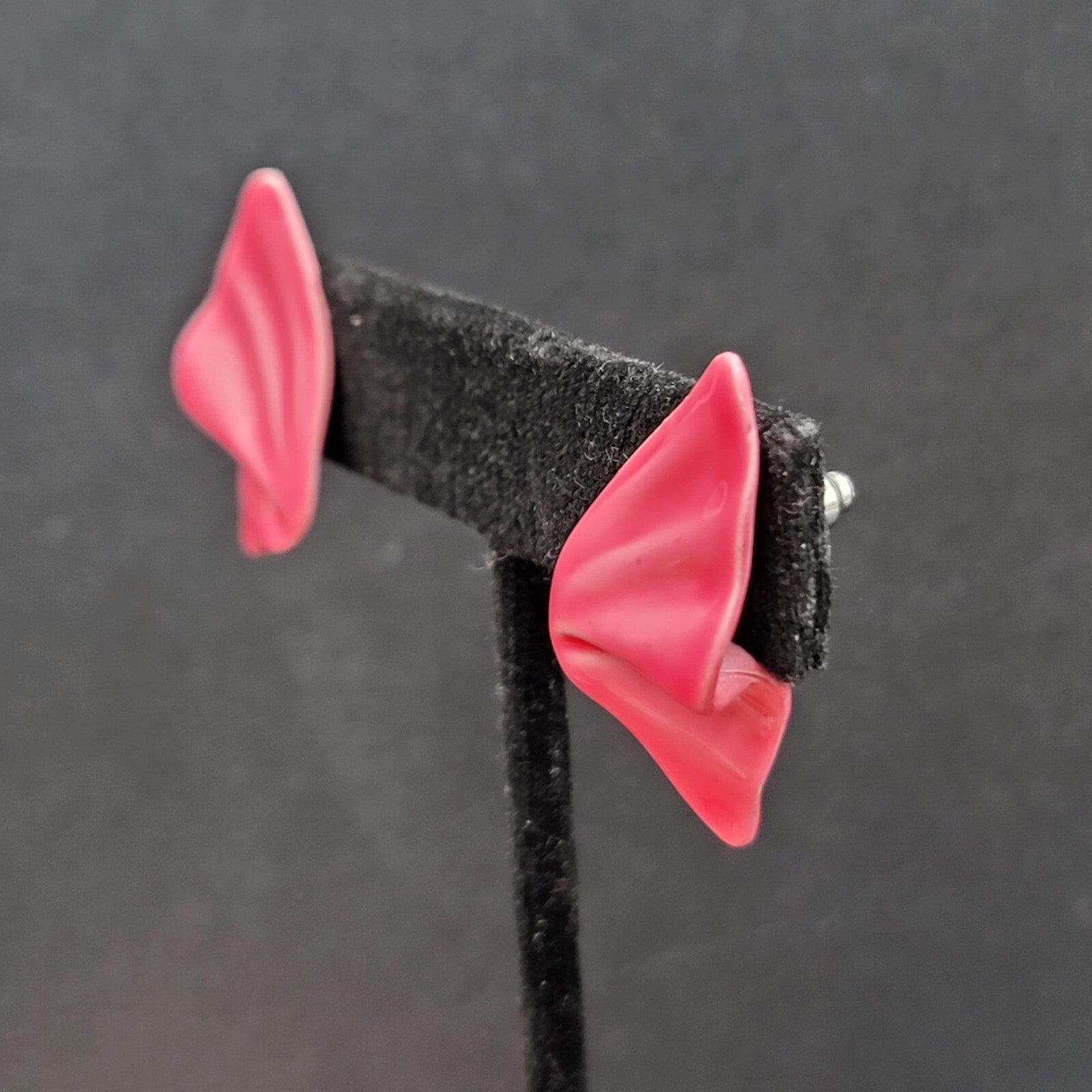 Vintage Pierced Earrings Hot Pink Enamel Statement Drop 1.25"