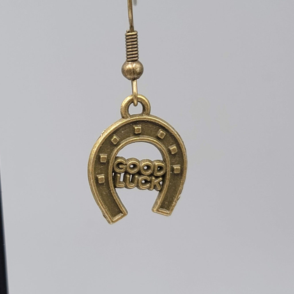 Good Luck Horseshoe Pierced Earrings Bronze tone Dangle NEW 3/4"