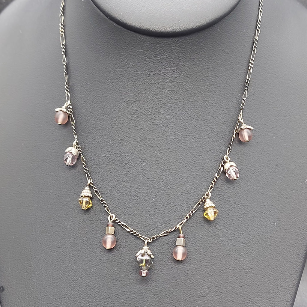 VJ Vicky JOUSAN Purple Green Beaded Dangle Necklace 16" - 19"
