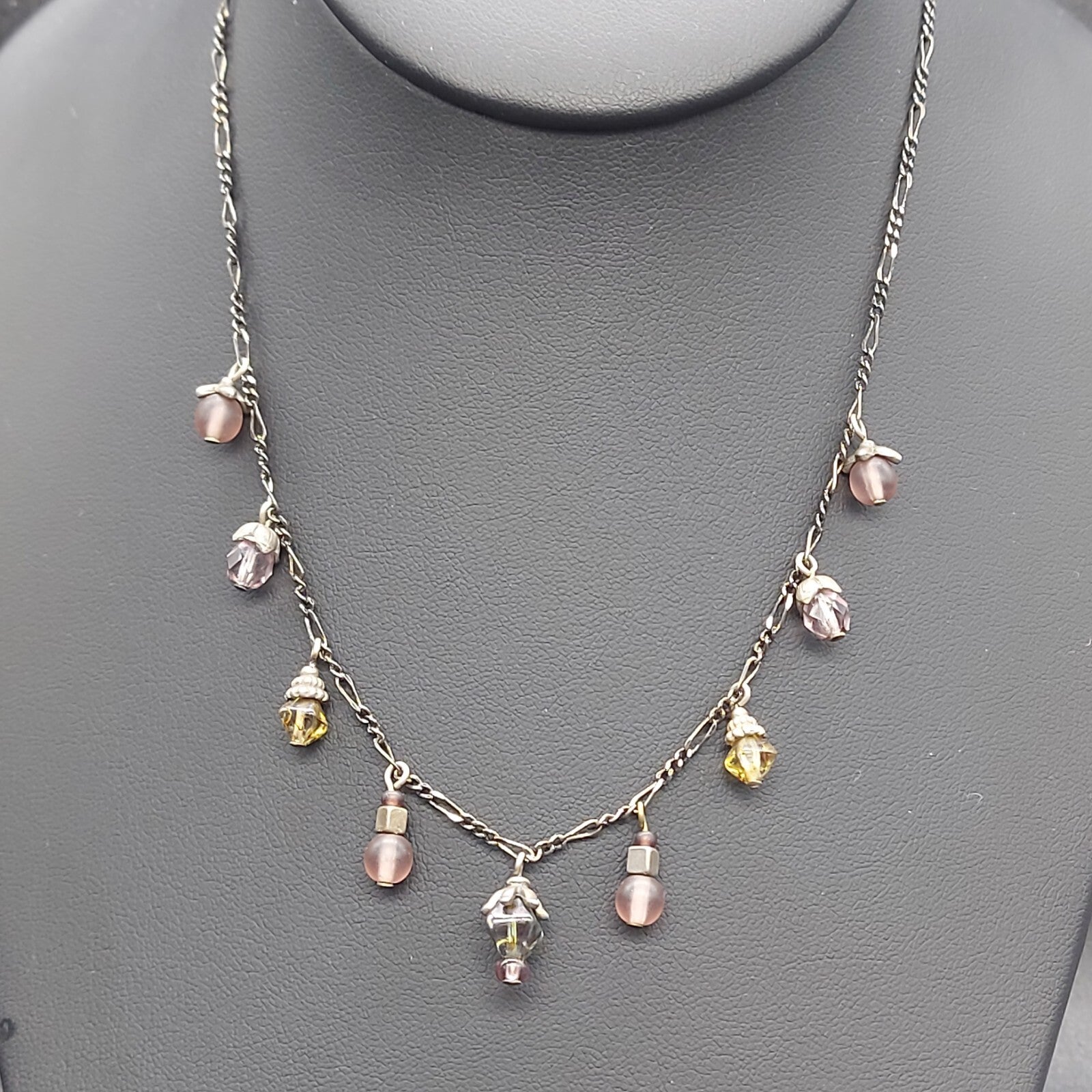 VJ Vicky JOUSAN Purple Green Beaded Dangle Necklace 16" - 19"