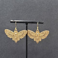Death Head Moth Pierced Earrings Gold tone Dangle 1" x 1 5/8" 