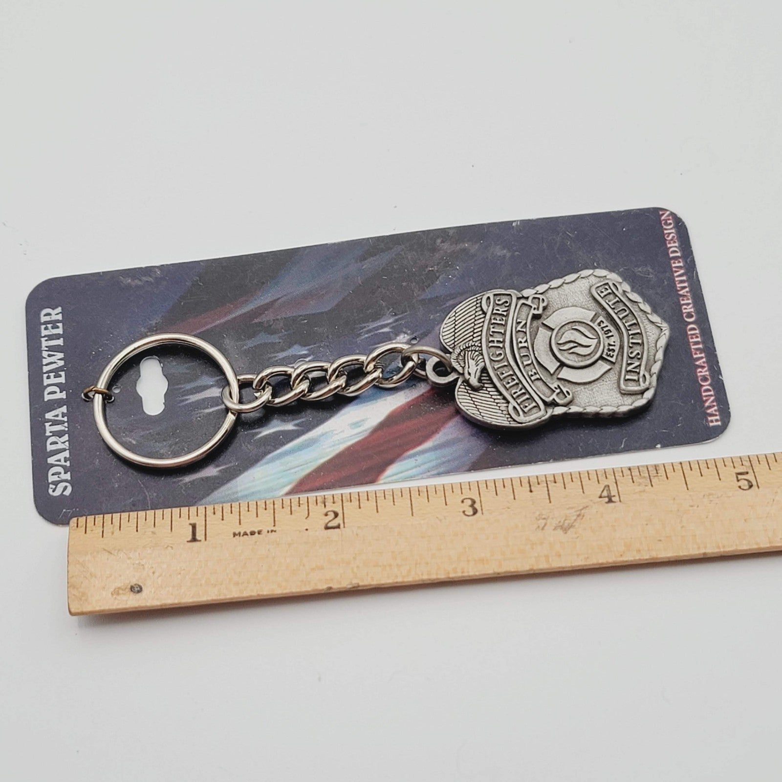 Sparta Pewter Firefighters Burn Institute Key Chain NWT
