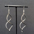 Pierced Earrings Silver tone Twist Black Enamel Long Dangle 2.25"