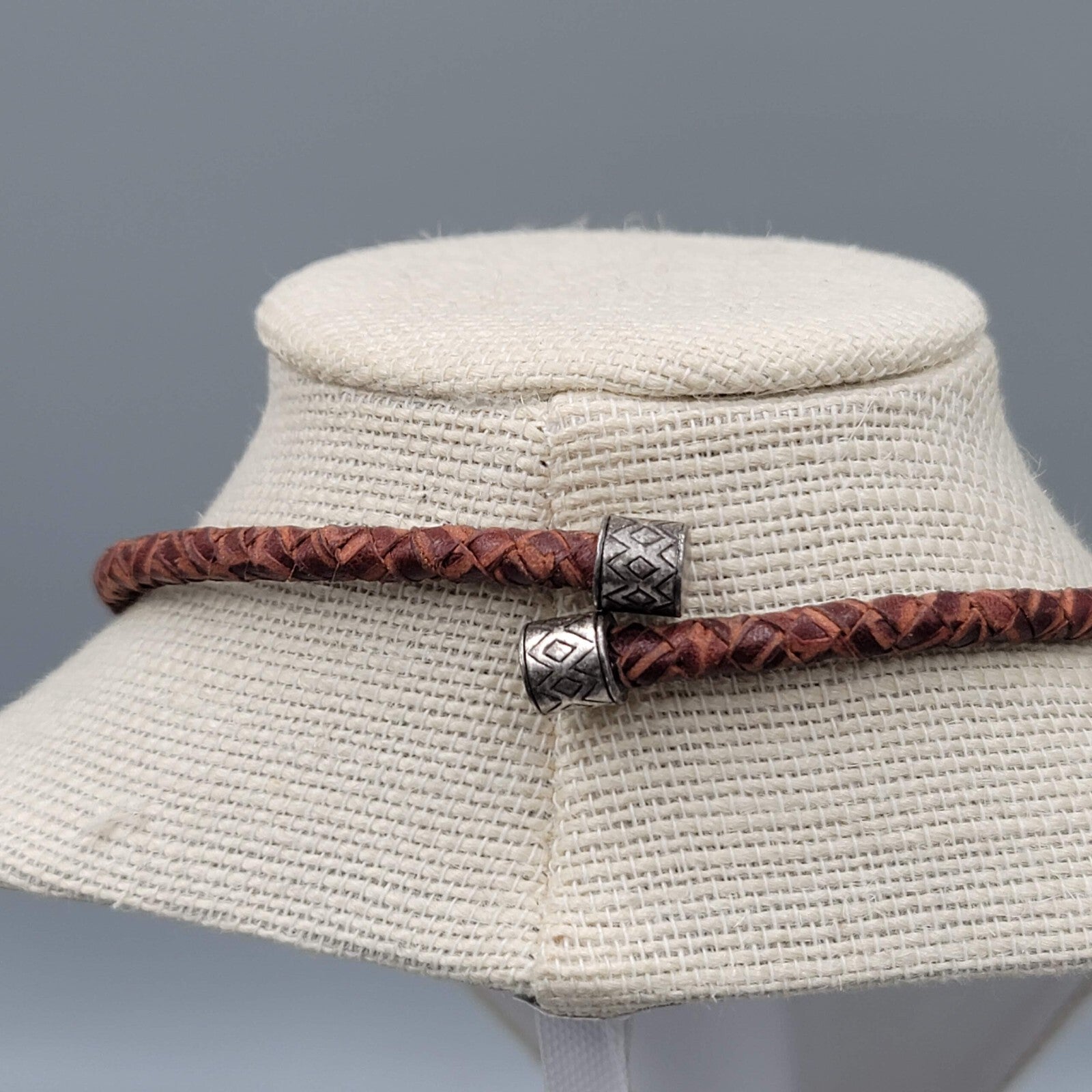 Chicos Necklace Brown Leather Cord Two toned Pendant Dangle Chains 16"