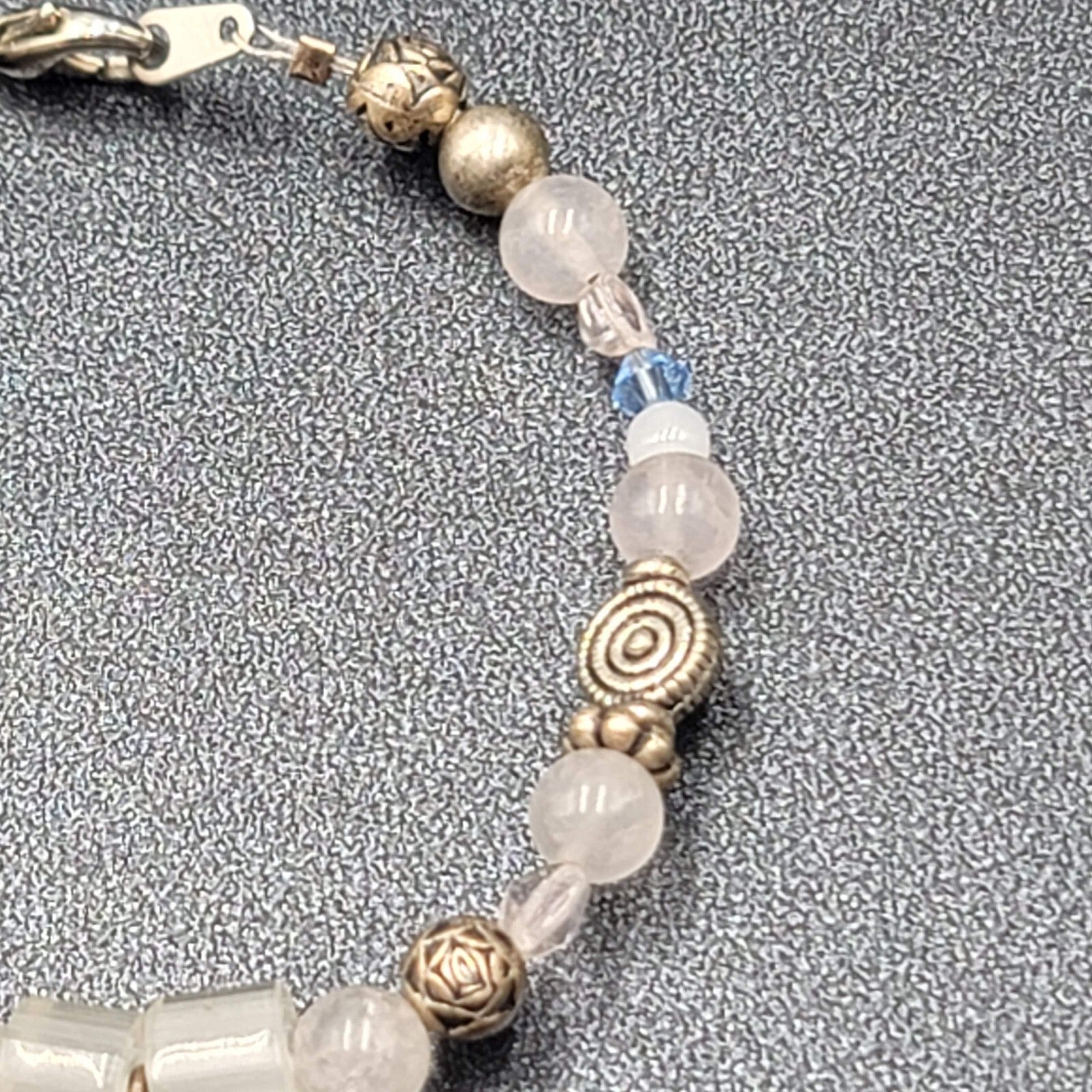 Sterling Breast Cancer Awareness Charm Bracelet Silver tone Beaded 7"
