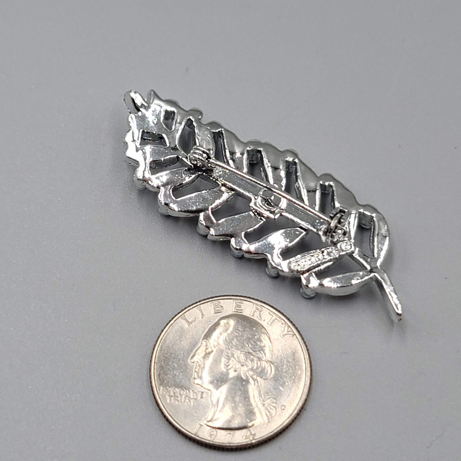 Vintage Gerrys Leaf Brooch Pin Blue Beads 2.25"