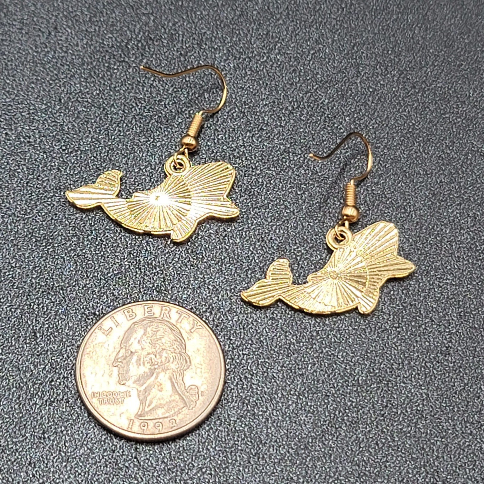 Zombie Whale Pierced Earrings Halloween Half Skeleton Enamel Dangle 5/8"