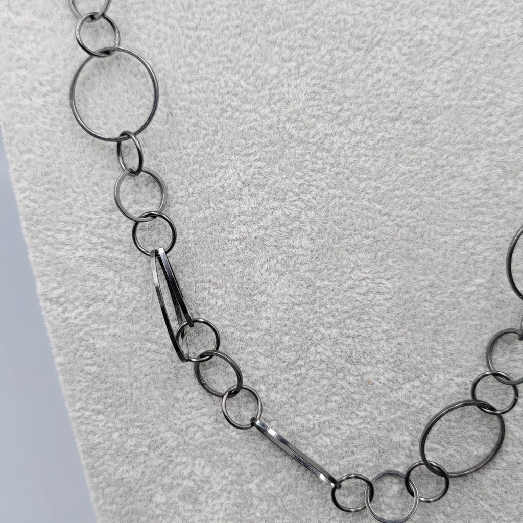 Long Gunmetal Gray Ringed Chain Necklace 36 in