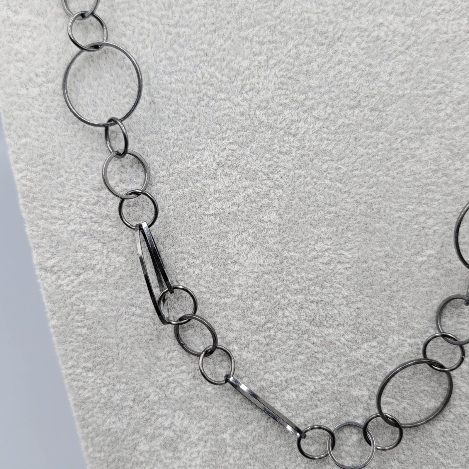 Long Gunmetal Gray Ringed Chain Necklace 36 in