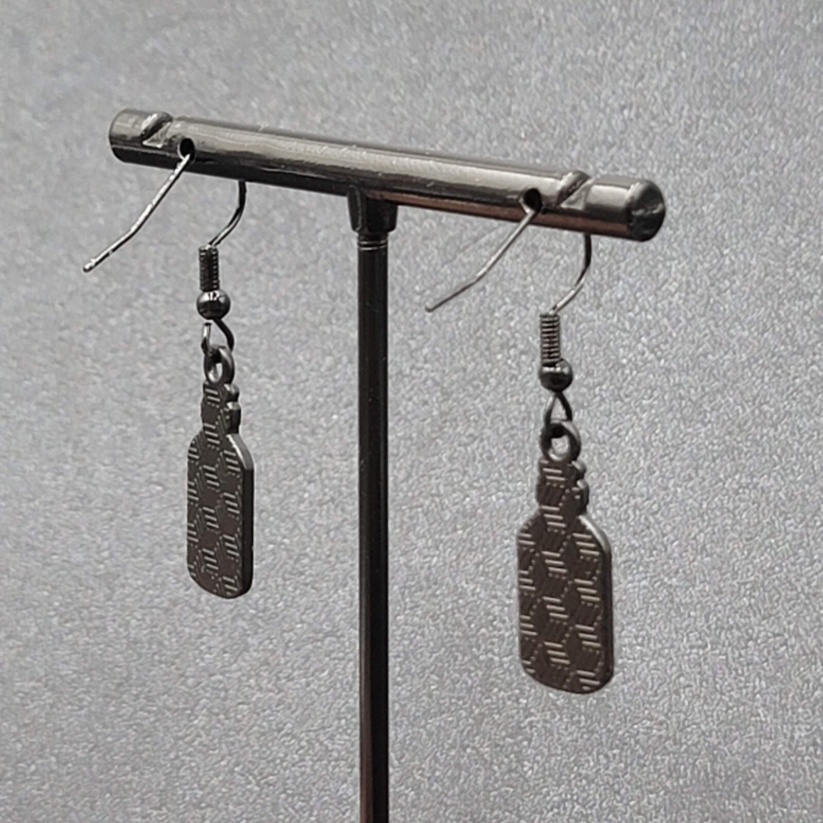 Love Poison Pierced Earrings Black White Enamel Dangle 7/8" 