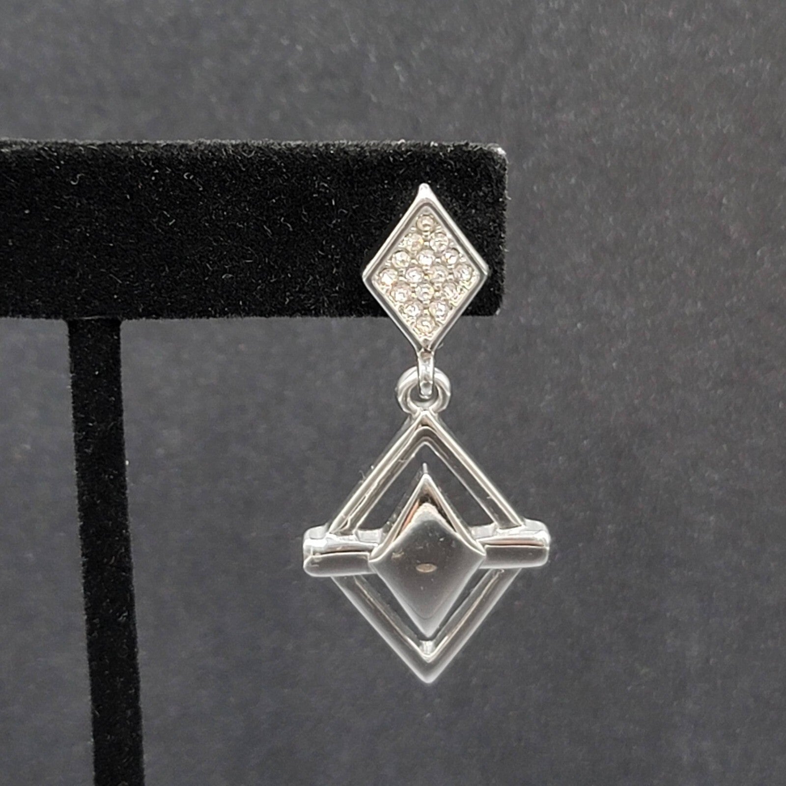 WHBM Pierced Earrings Silver tone Crystal Rhinestone Dangle 1.75"