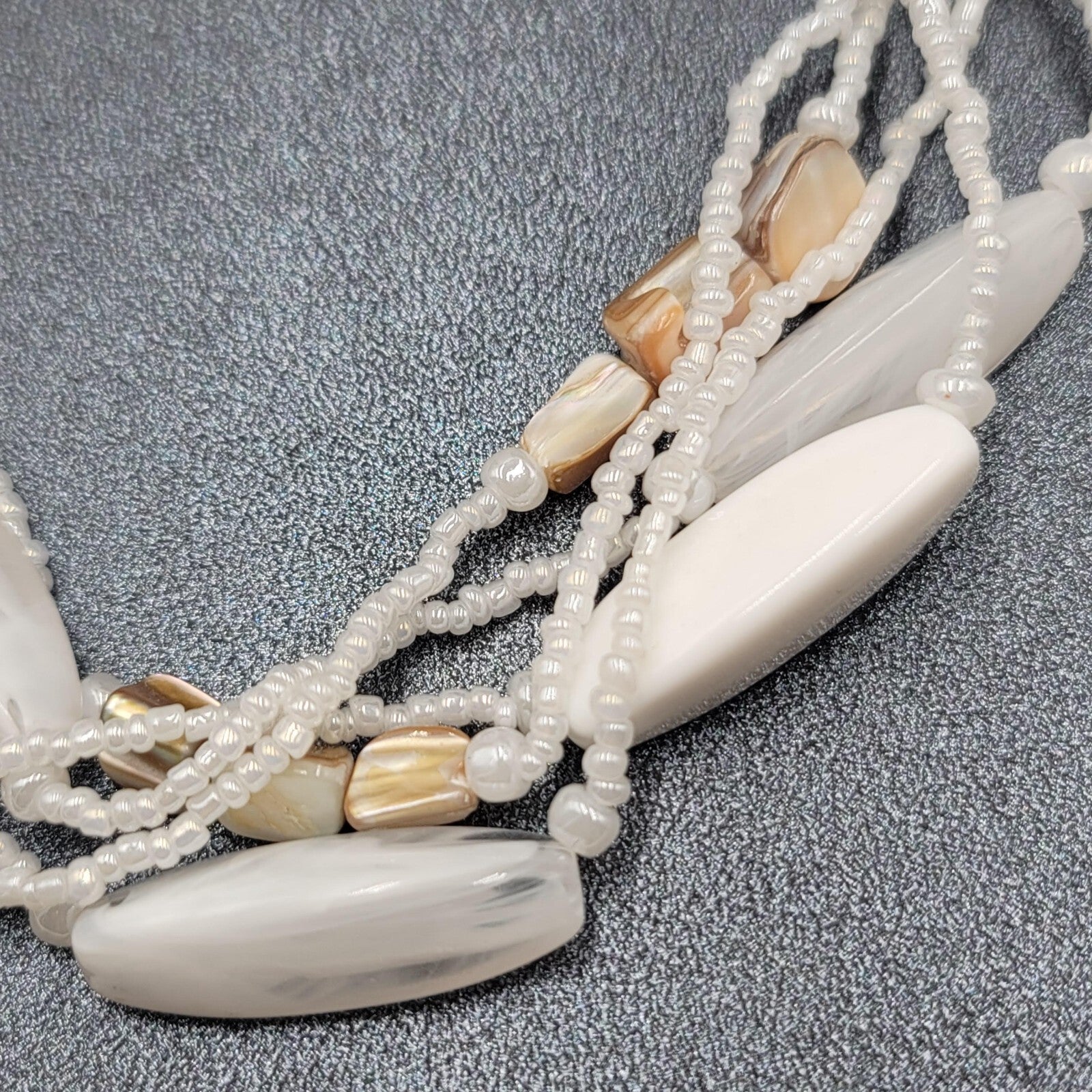 White Bead Beaded Necklace Gold tone Barrel Clasp  18"-21"