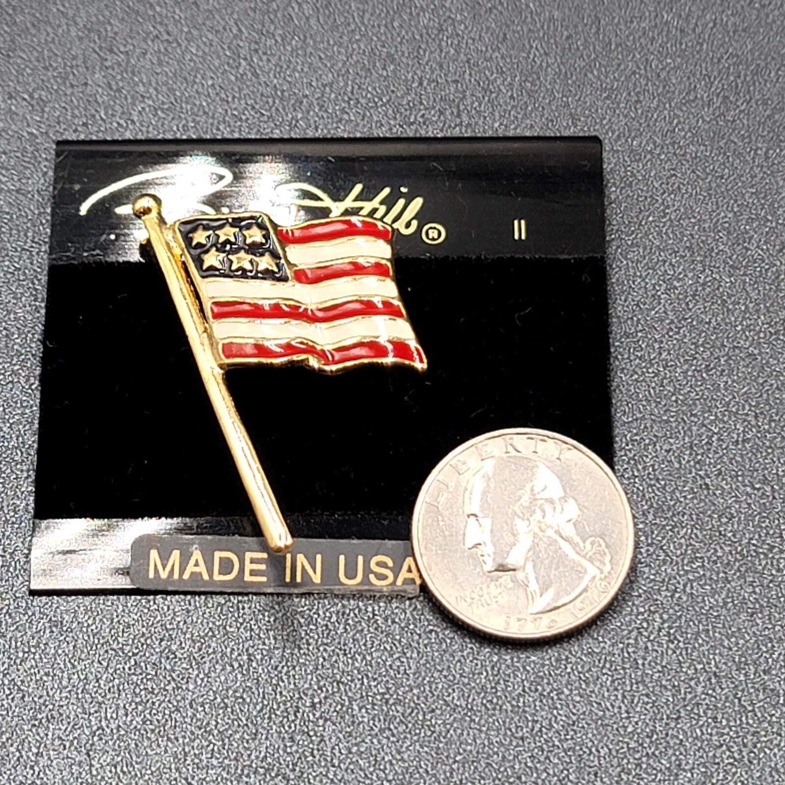 New Signed Birch Hill Brooch American Flag Enamel Gold Tone Pin Patriotic 2 in