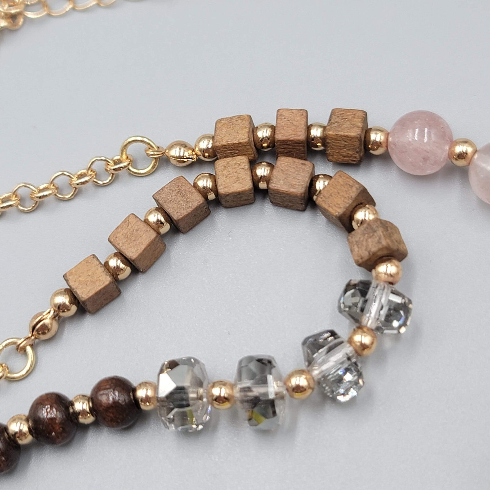 Long Stone Glass Bead Necklace Gold tone Multicolor 34-37"