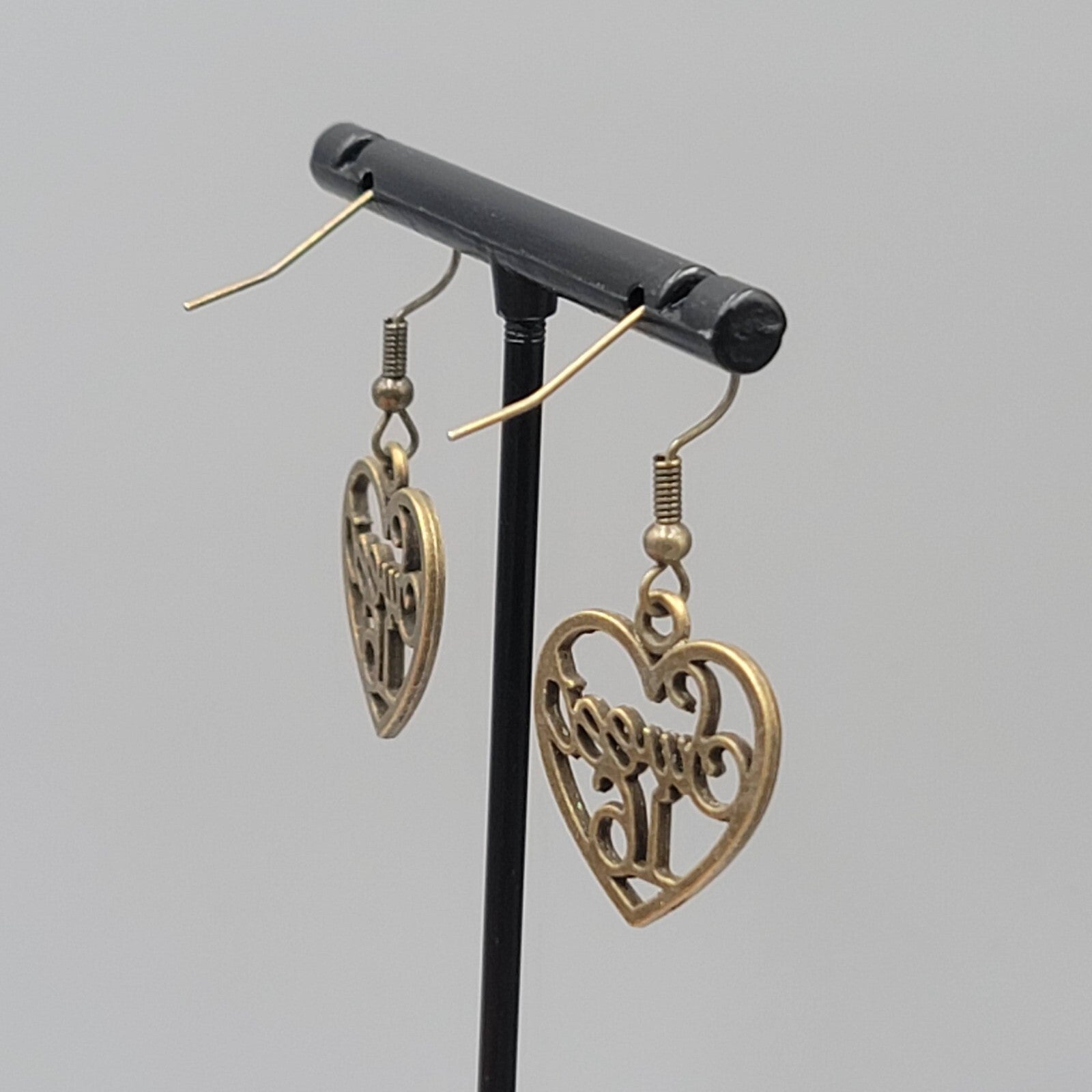 Sweet 16 Heart Pierced Earrings New Bronze tone Dangle 7/8"