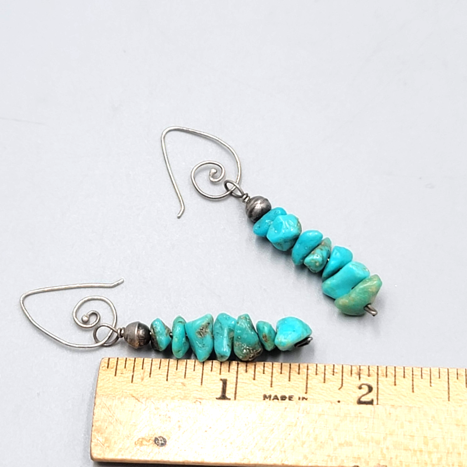 Artisan Sterling Silver Pierced Earrings 925 Turquoise Nugget Dangle 1.5"