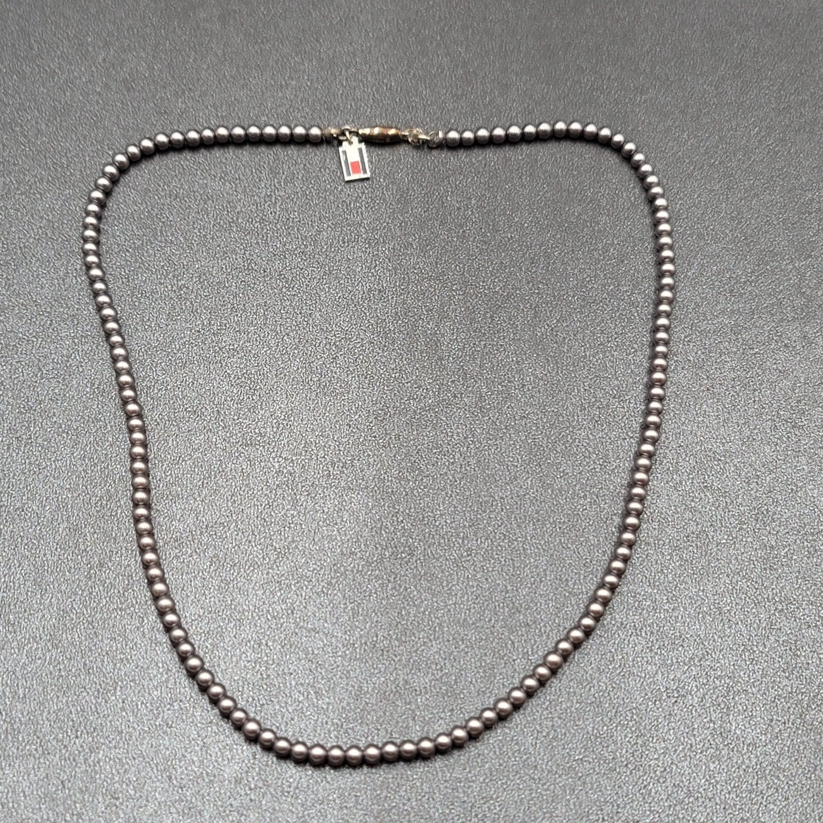 Tommy Hilfiger Necklace Small Dainty Gray Bead Signed 16"