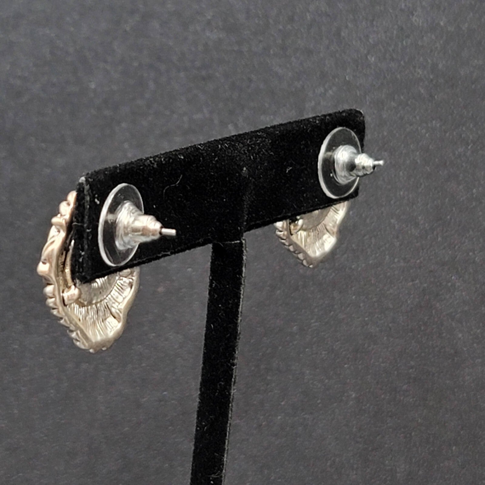 Vintage Pierced Earrings Silver Plated Modernist Ornate Drop 7/8"
