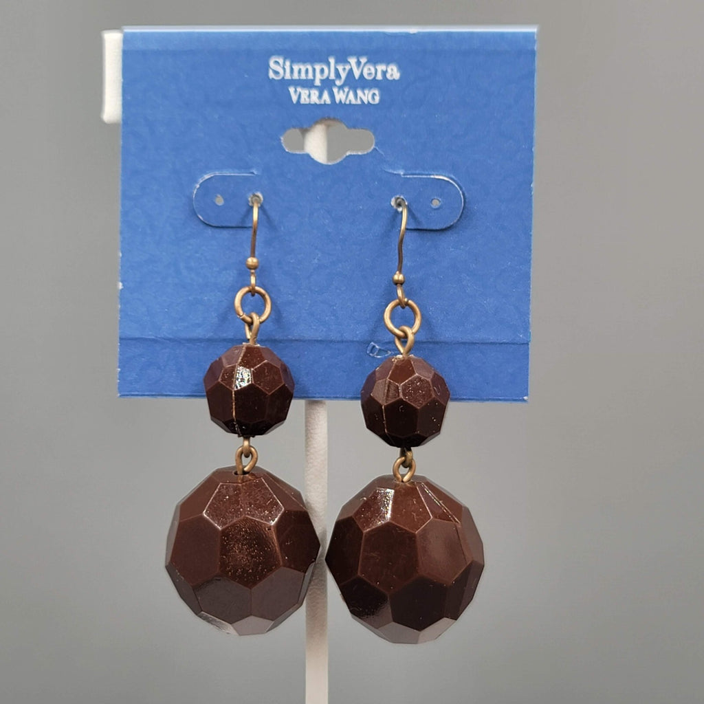 Simply Vera Pierced Earrings Bronzetone Brown Plastic Bead Dangle Statement 2.25