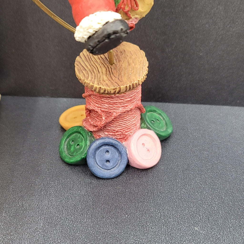 Vtg Christmas Enesco Cute As A Button Santa Green Glove Spool Base Figurine