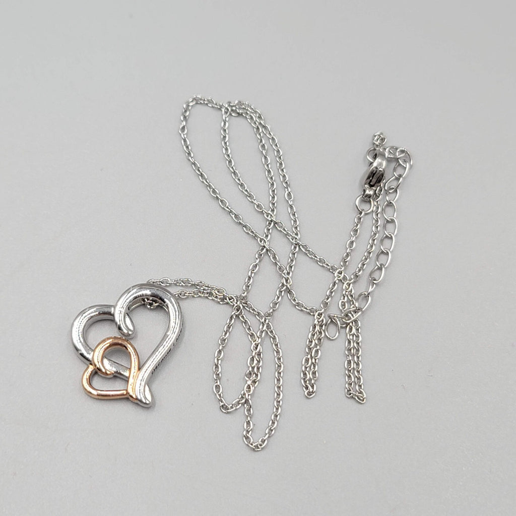 JCM Because I love you Necklace Double Heart Pendant Silver Plated 18"-20"