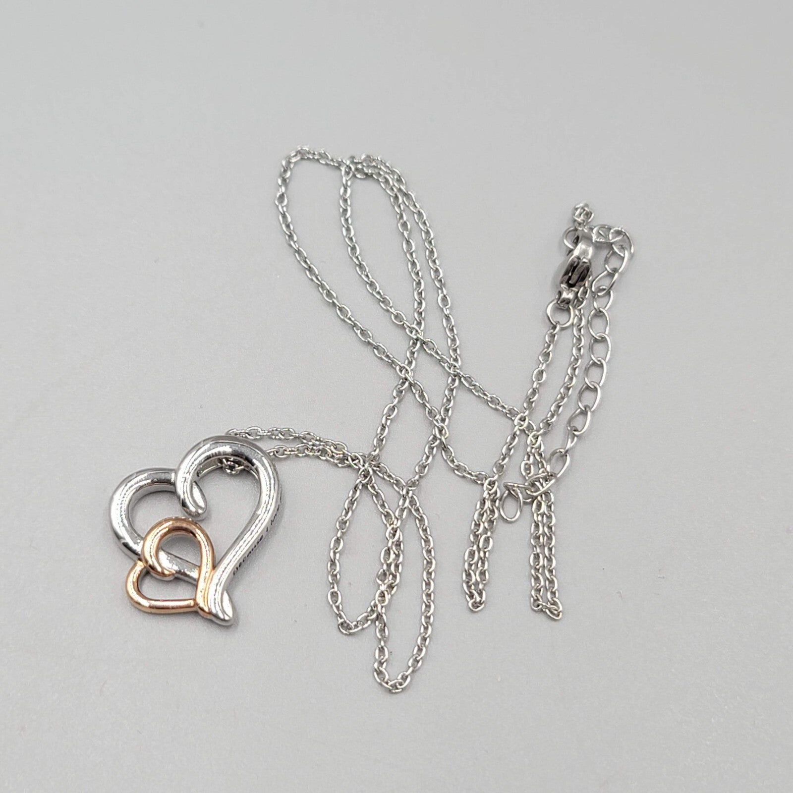 JCM Because I love you Necklace Double Heart Pendant Silver Plated 18"-20"
