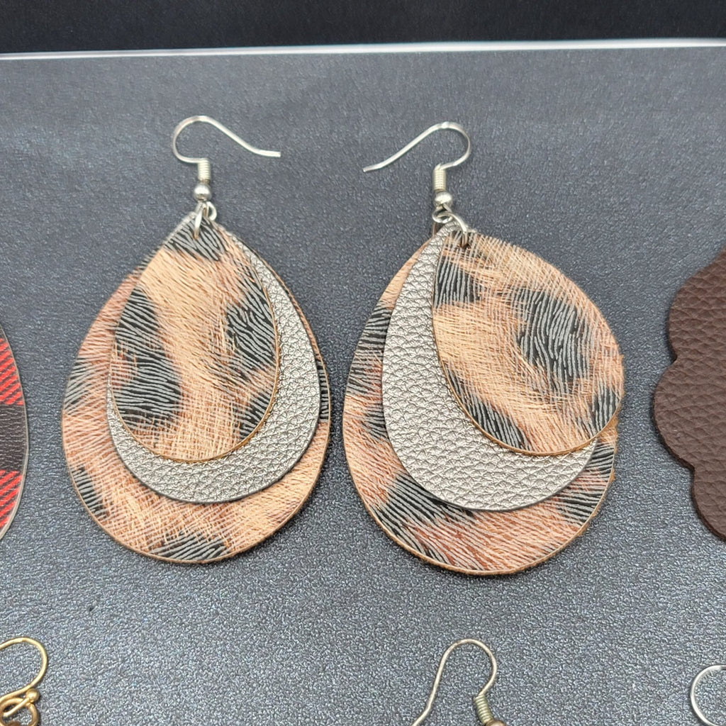 Lot of 9 Pierced Earrings Teardrop Dangle Multicolor Faux Leather Felt Denim