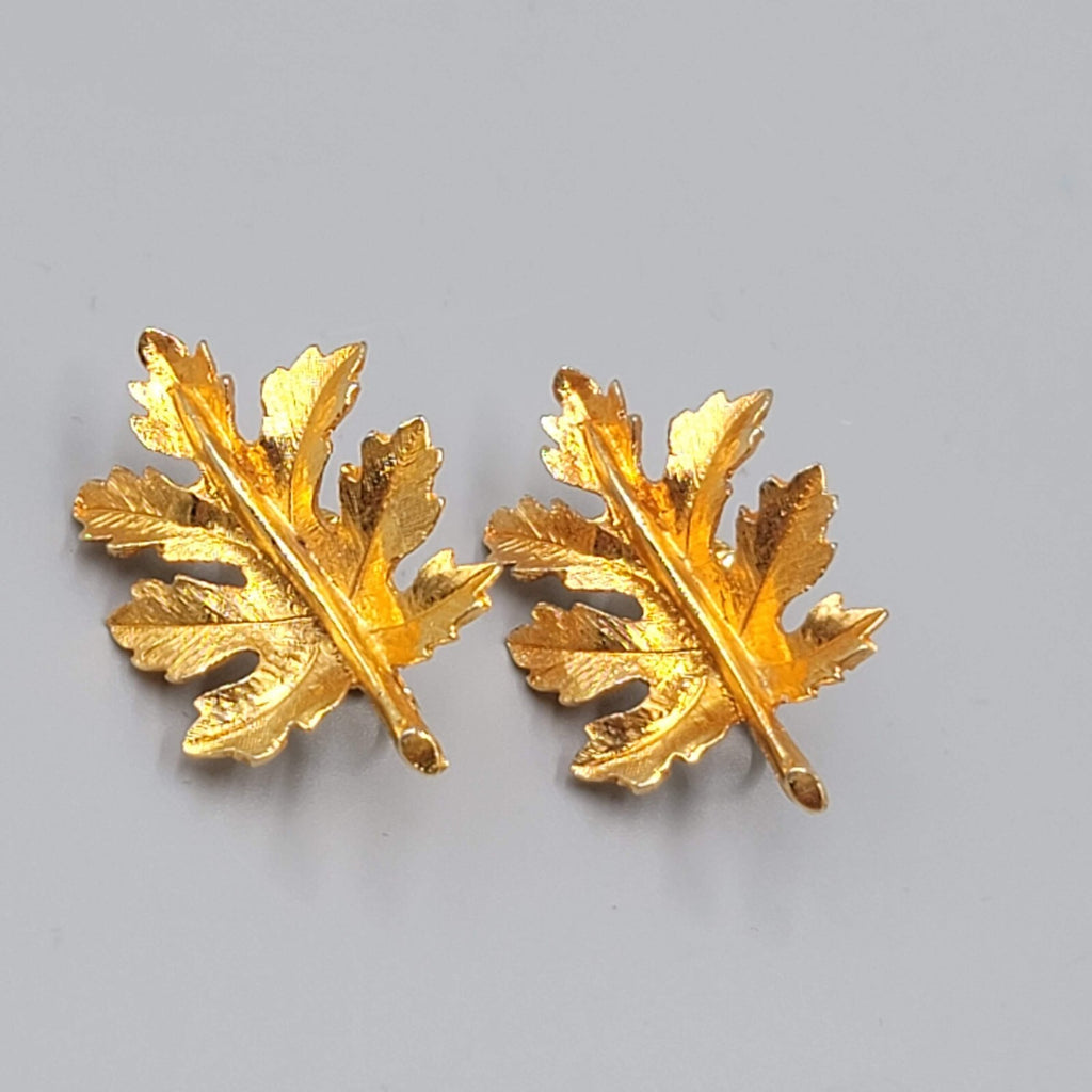Vintage Gold Plated Leaf Clip on Earrings Leaves Drop 1 3/8"