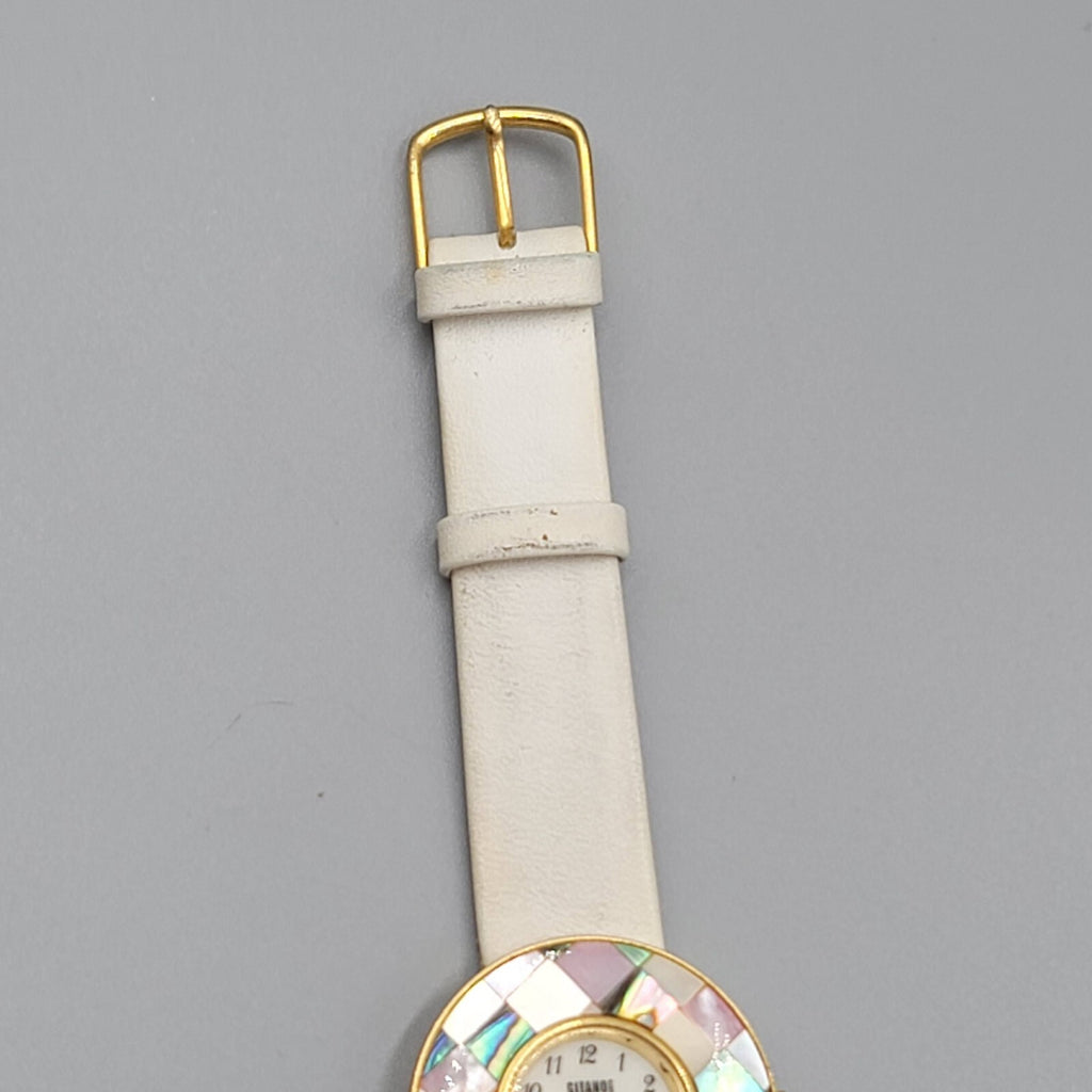 Vintage Gitano Watch Women Gold Tone MOP Mosaic Bezel NEEDS BATTERY