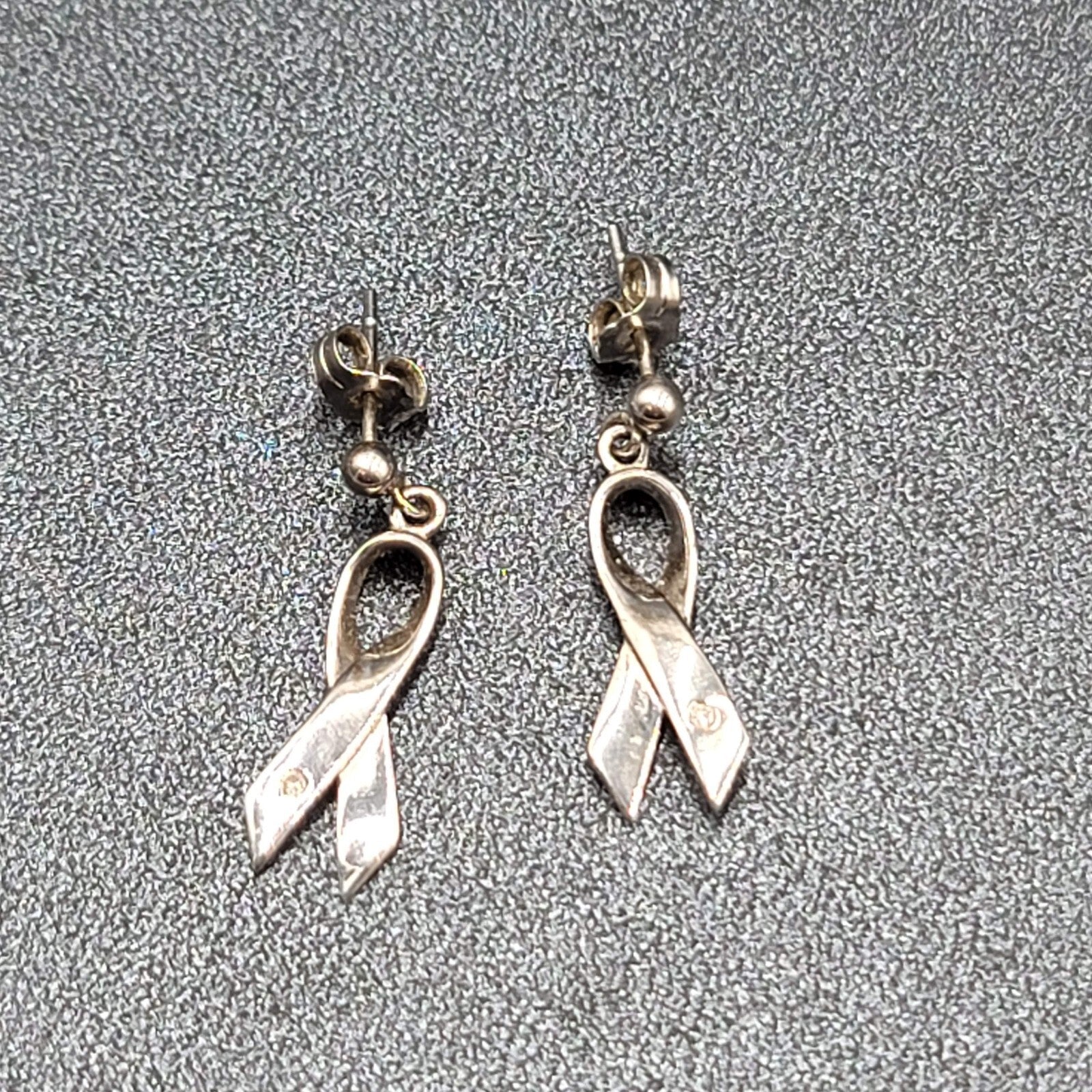 Sterling Silver Pierced Earrings 925 Charity Awareness Ribbon Dangle 3/4"