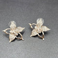 Pierced Earrings Silver Plated Crystal Rhinestone Drop Flower Signed 1 3/8"