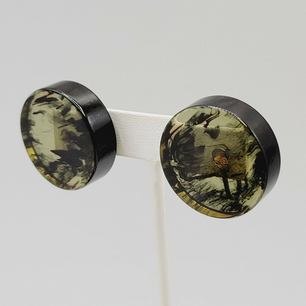 Vintage Clip on Earrings Large Lucite Resin Circle 1 1/8" Mid Mod Statement