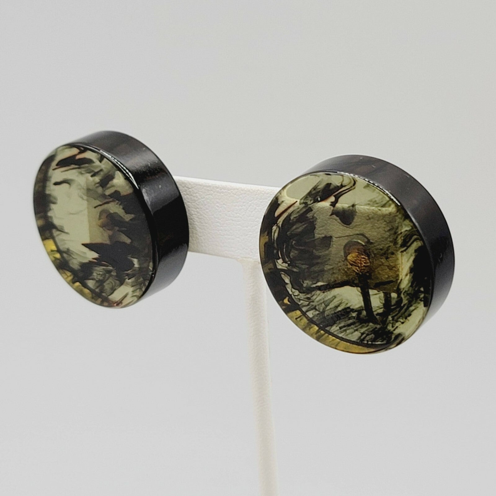 Vintage Clip on Earrings Large Lucite Resin Circle 1 1/8" Mid Mod Statement